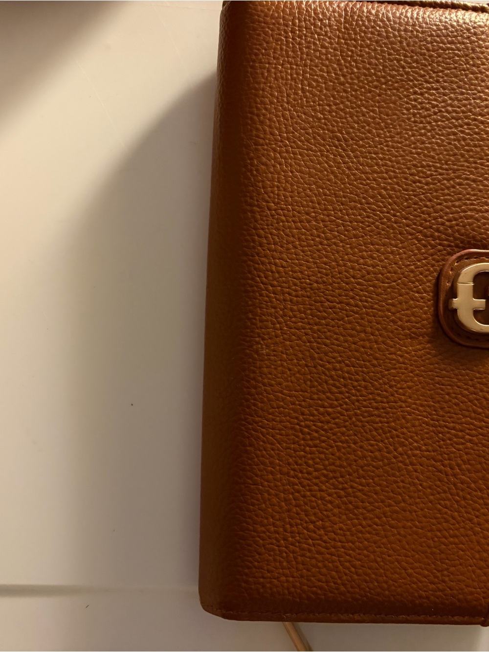 Tory Burch Tan-Brown Pebbled Leather Wallet with Logo